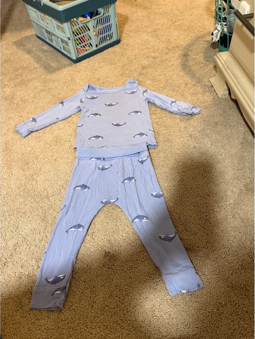 Carters baby 2 piece pajama set blue whale print 12M